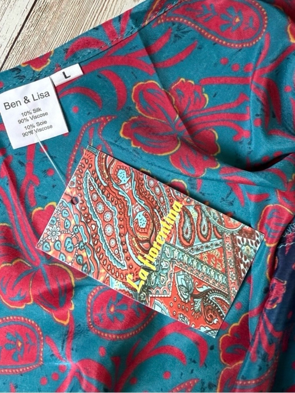 La Fiorentina Teal Pink Paisley Floral Maxi Dress Boho Resort Slip NWT Large - Picture 8 of 11